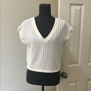 Madewell White V-Neck Crochet Crop Top